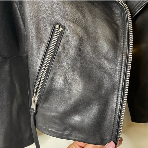 NWOT ALL SAINTS THE DALDY BLACK BIKER LEATHER JACKET SIZE O - Picture 12 of 16